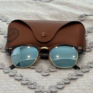 Ray-Ban Clubmaster Sunglasses with Blue Lenses and Gold Trim